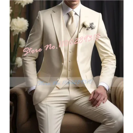 Elegant Wedding Men's Suits Blazer Slim Fit 3 Pcs Jacket Pants Vest Luxury Costume Homme Formal Party Male Clothing