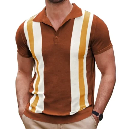 Summer Polo Shirt Men Business Casual Striped Contrast Color Short Sleeve Turn Down Collar s T Clothing